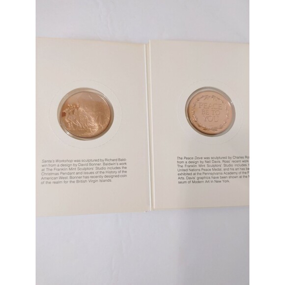 Holiday Cards By The Franklin Mint 1987 Bronze Medallions in Book - Picture 7 of 8